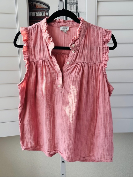 J. Crew Tops - J.Crew Double Gauze Ruffle Henley Sleeveless Top - Pink - Medium